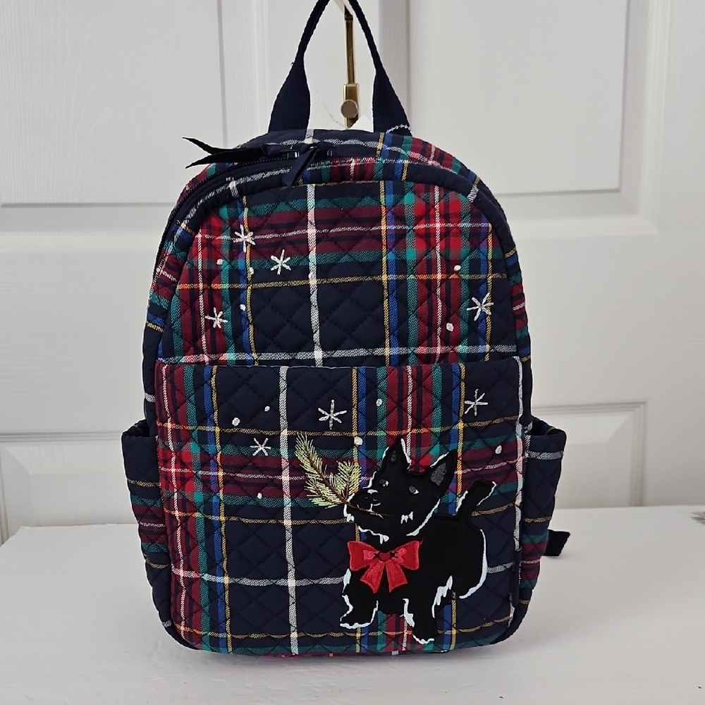 ❤️Vera Bradley Plaid Backpack with Black Dog Design